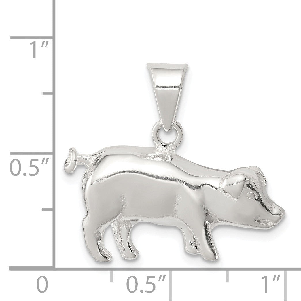 Alternate view of the Sterling Silver 2D Polished Pig Pendant by The Black Bow Jewelry Co.