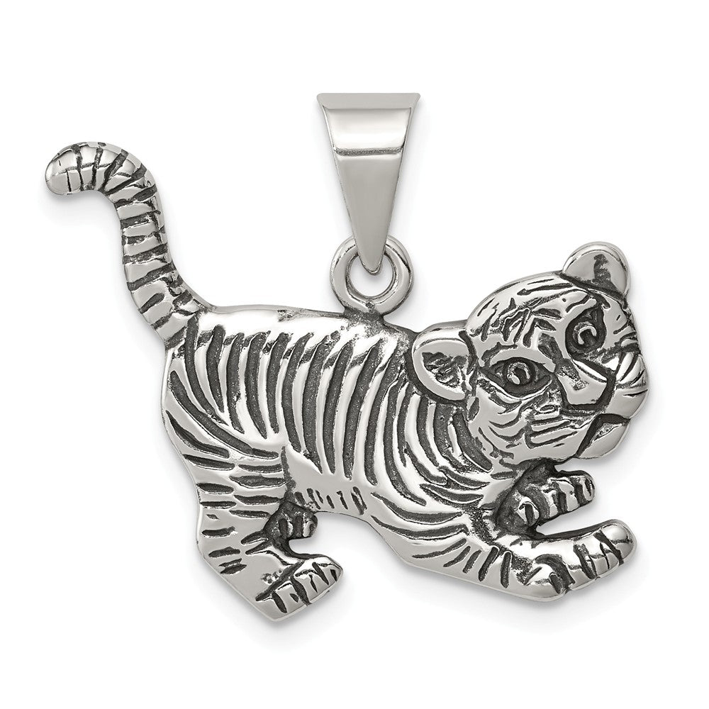 Sterling Silver Antiqued Tiger Cub Pendant, Item P10789 by The Black Bow Jewelry Co.