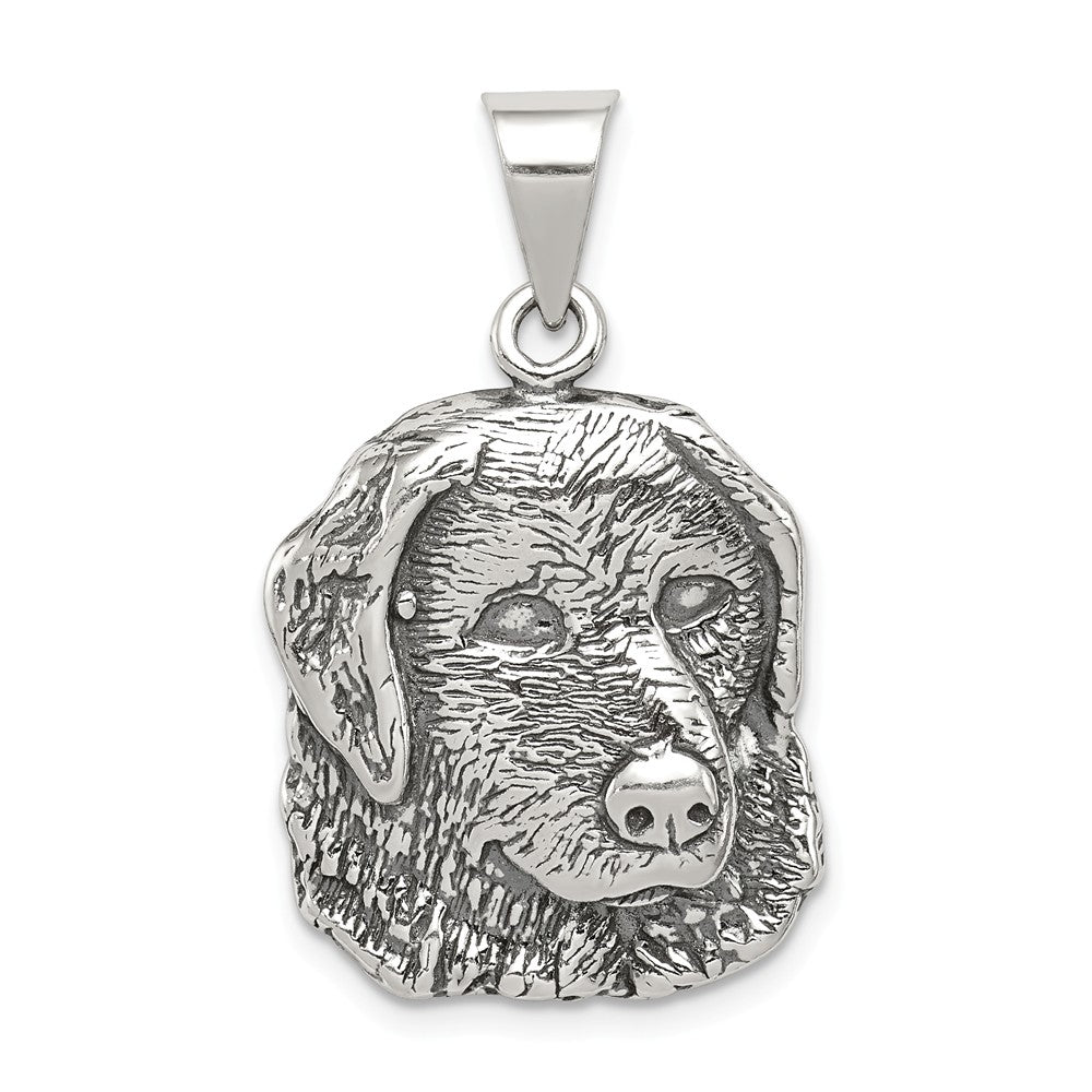 Sterling Silver 20mm Antiqued Dog Head Pendant, Item P10791 by The Black Bow Jewelry Co.