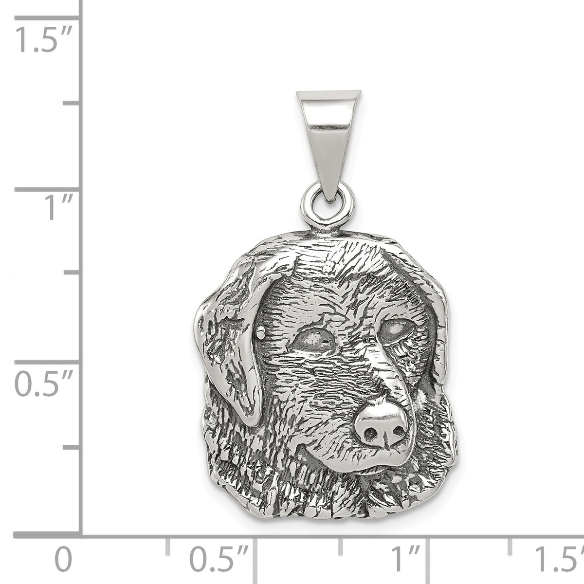 Alternate view of the Sterling Silver 20mm Antiqued Dog Head Pendant by The Black Bow Jewelry Co.