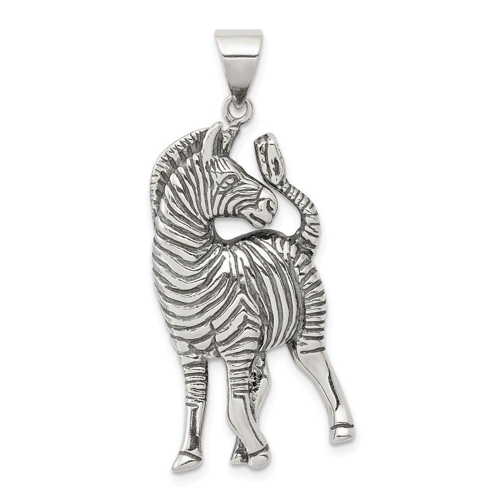 Sterling Silver Large Antiqued Zebra Pendant, Item P10794 by The Black Bow Jewelry Co.
