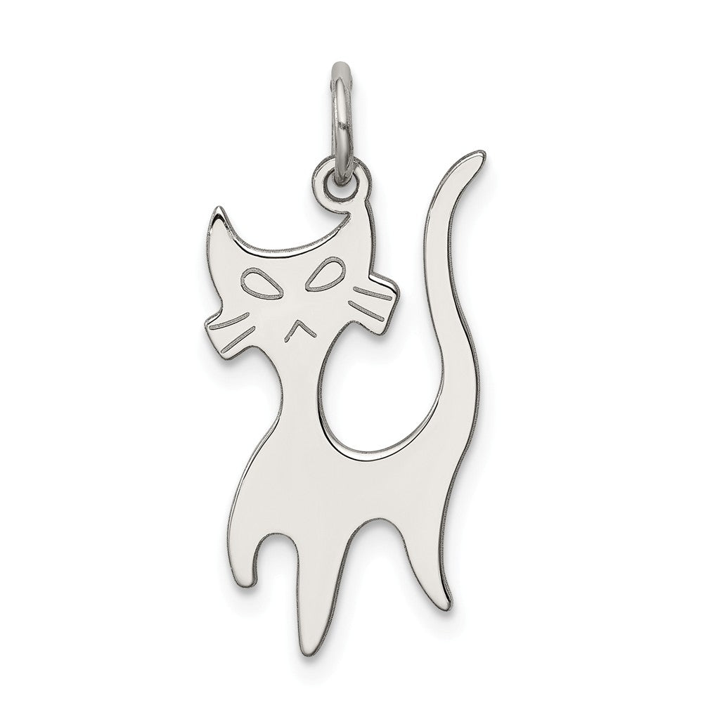 Sterling Silver Whimsical Cat Charm or Pendant, Item P10798 by The Black Bow Jewelry Co.