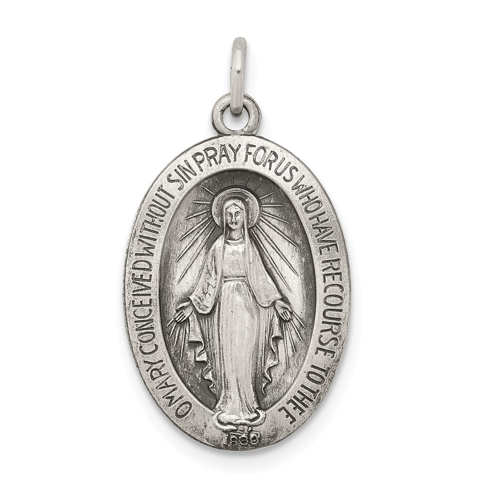 Antiqued Sterling Silver Oval Miraculous Medal Pendant, Item P10799 by The Black Bow Jewelry Co.