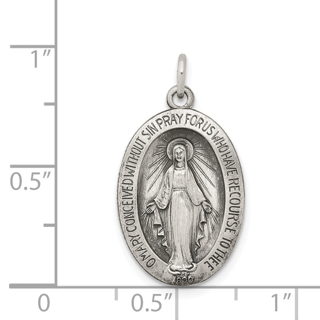 Alternate view of the Antiqued Sterling Silver Oval Miraculous Medal Pendant by The Black Bow Jewelry Co.