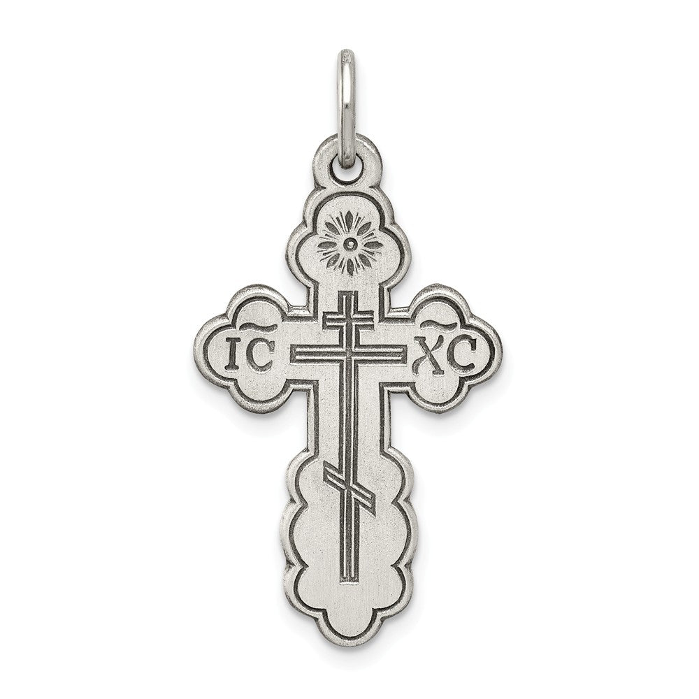 Sterling Silver Antiqued Eastern Orthodox Cross Pendant, 13 x 25mm, Item P10800 by The Black Bow Jewelry Co.