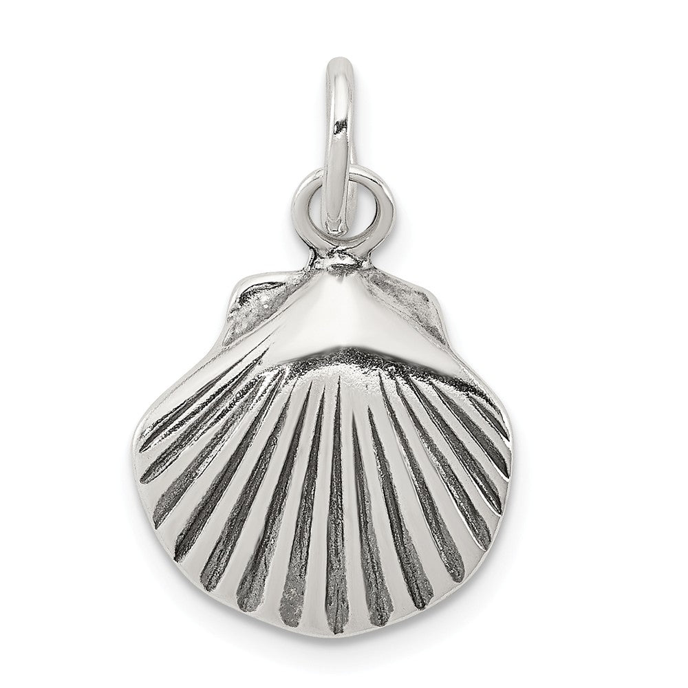 Sterling Silver 15mm Antiqued Seashell Charm or Pendant, Item P10808 by The Black Bow Jewelry Co.