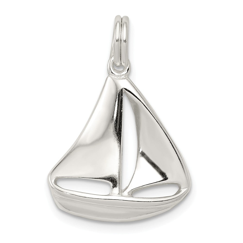 Sterling Silver Polished Sailboat Pendant, Item P10810 by The Black Bow Jewelry Co.