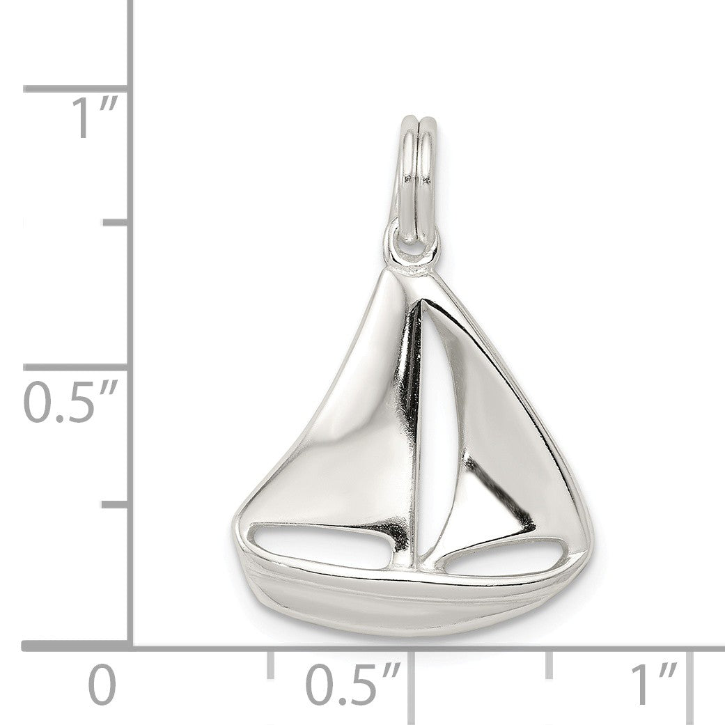 Alternate view of the Sterling Silver Polished Sailboat Pendant by The Black Bow Jewelry Co.