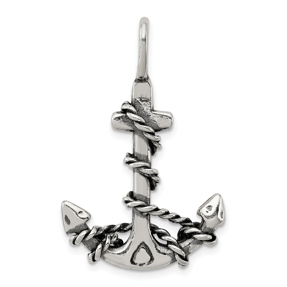 Sterling Silver Large 3D Antiqued Anchor and Rope Pendant, 22 x 32mm, Item P10811 by The Black Bow Jewelry Co.