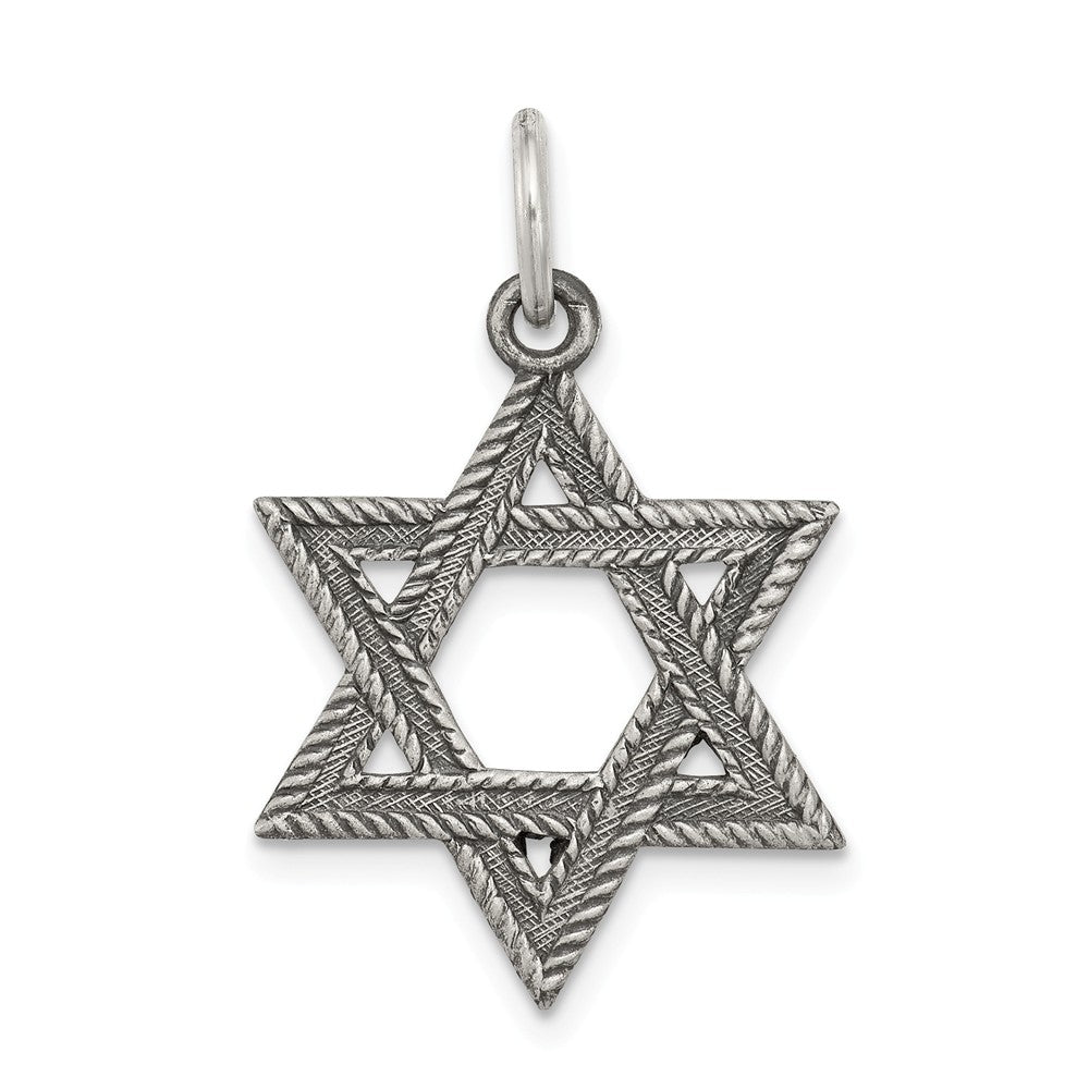 Sterling Silver Antiqued Textured Star of David Charm or Pendant, Item P10820 by The Black Bow Jewelry Co.