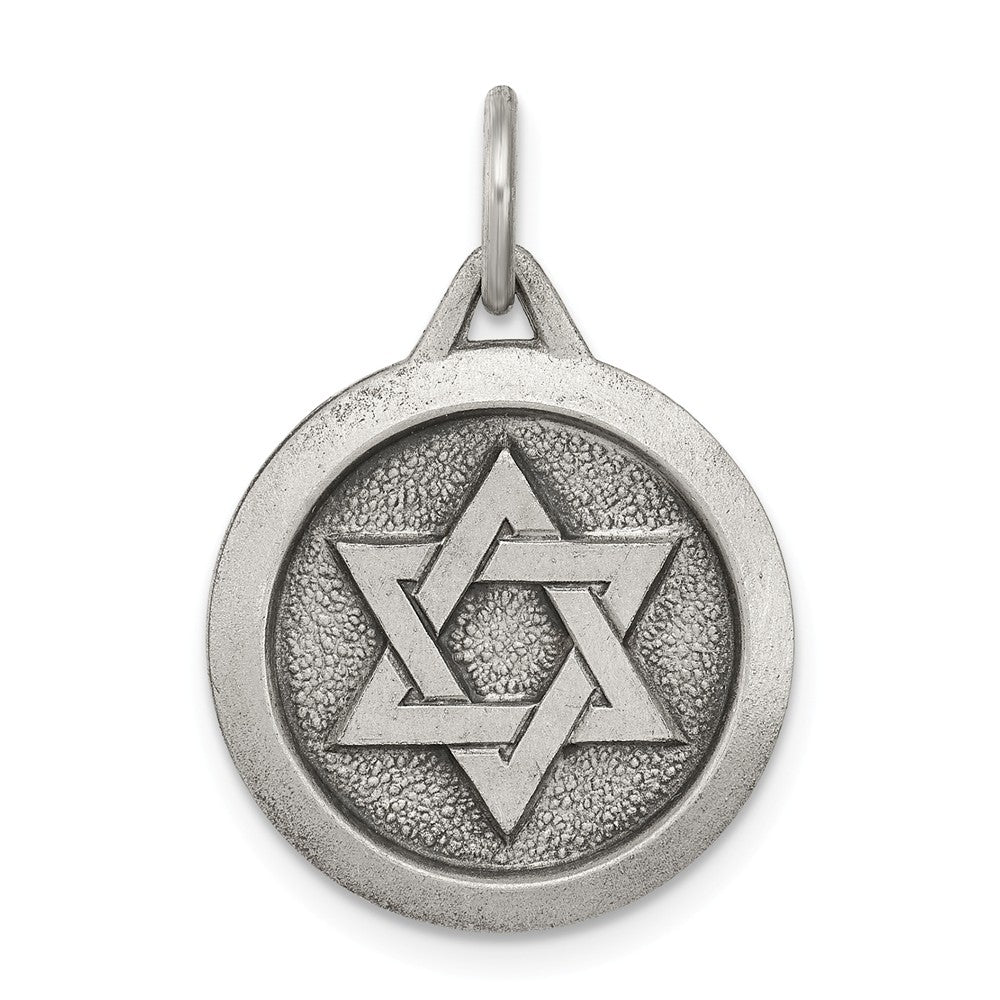Sterling Silver Antiqued Star of David Medal, 17mm, Item P10821 by The Black Bow Jewelry Co.