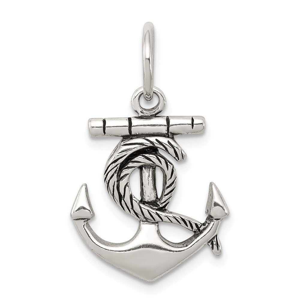 Sterling Silver Antiqued Anchor with Rope Pendant, Item P10824 by The Black Bow Jewelry Co.