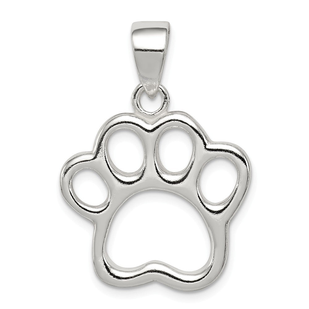 Sterling Silver 20mm Open Paw Print Pendant, Item P10827 by The Black Bow Jewelry Co.