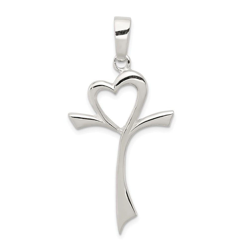 Sterling Silver Large Polished Heart Cross, Item P10831 by The Black Bow Jewelry Co.
