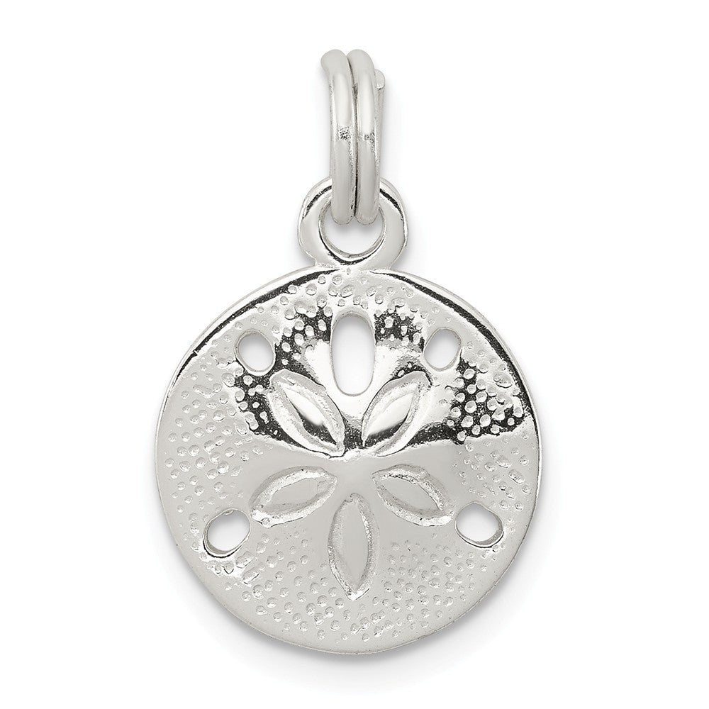 Sterling Silver 13mm Polished Sand Dollar Charm, Item P10832 by The Black Bow Jewelry Co.