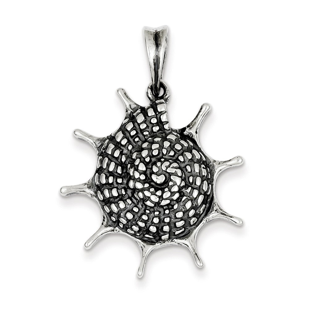 Sterling Silver Large Antiqued Spiral Seashell Pendant, Item P10833 by The Black Bow Jewelry Co.