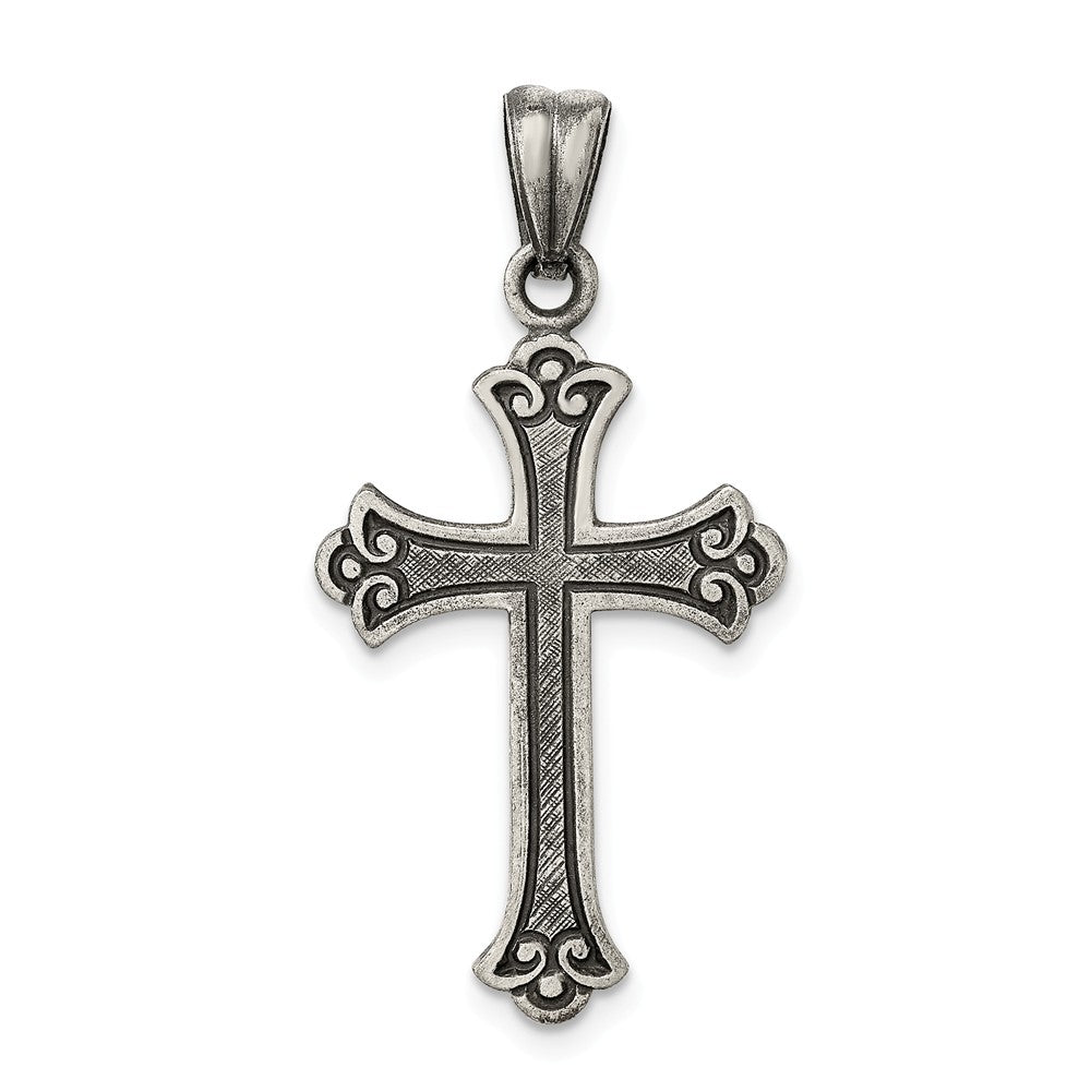 Sterling Silver Antiqued Fleur de Lis Cross Pendant, Item P10838 by The Black Bow Jewelry Co.