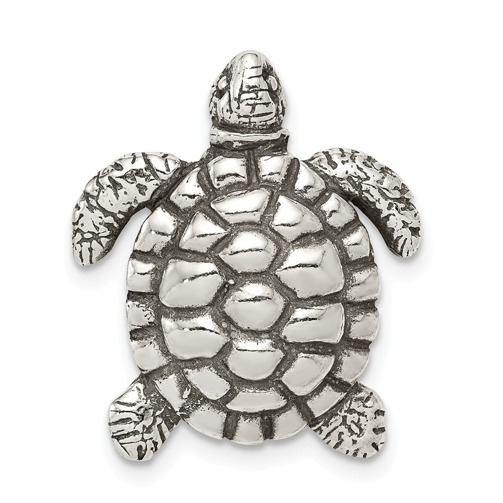 Sterling Silver Antiqued Sea Turtle Slide, Item P10841 by The Black Bow Jewelry Co.