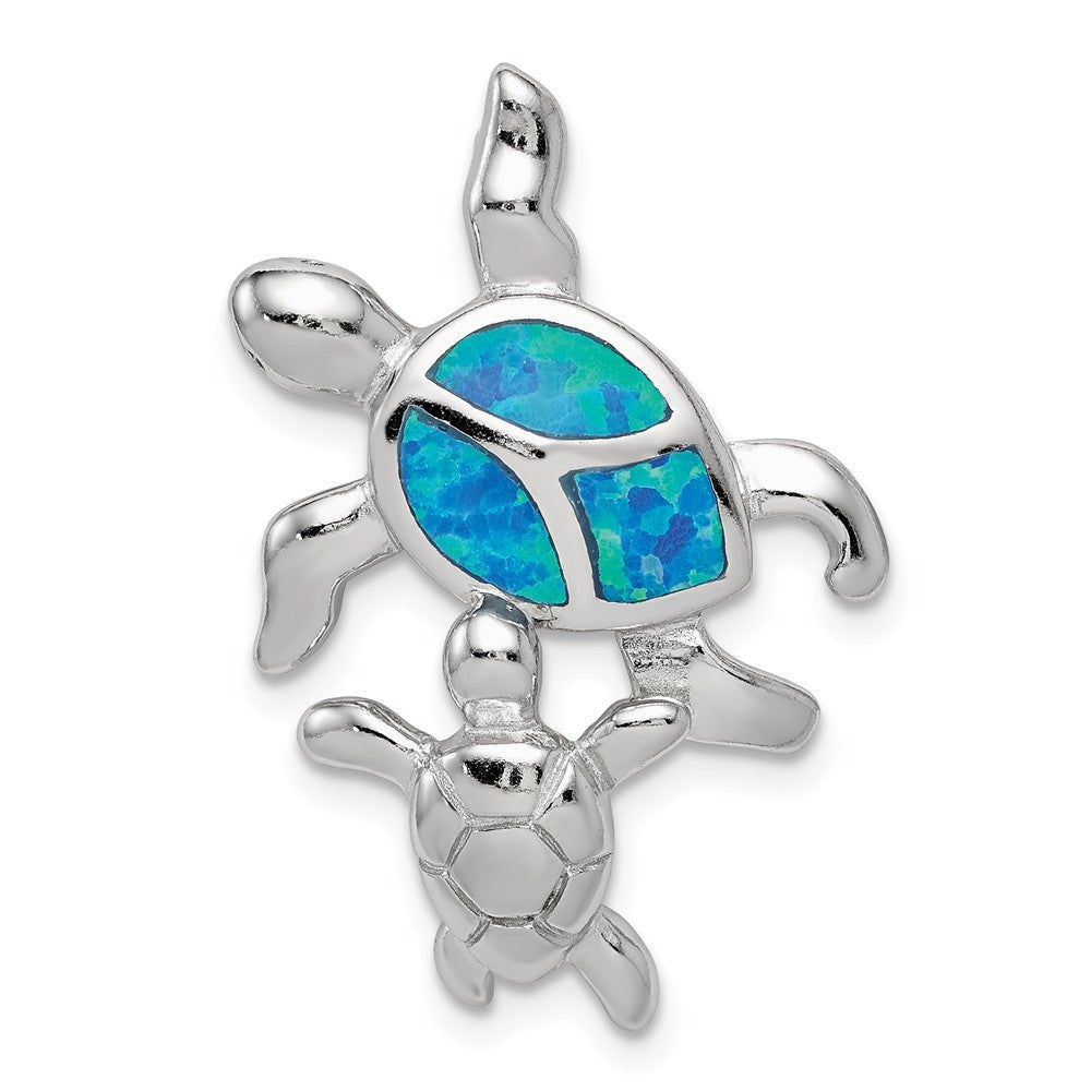 Sterling Silver and Created Opal Sea Turtles Pendant, Item P10842 by The Black Bow Jewelry Co.
