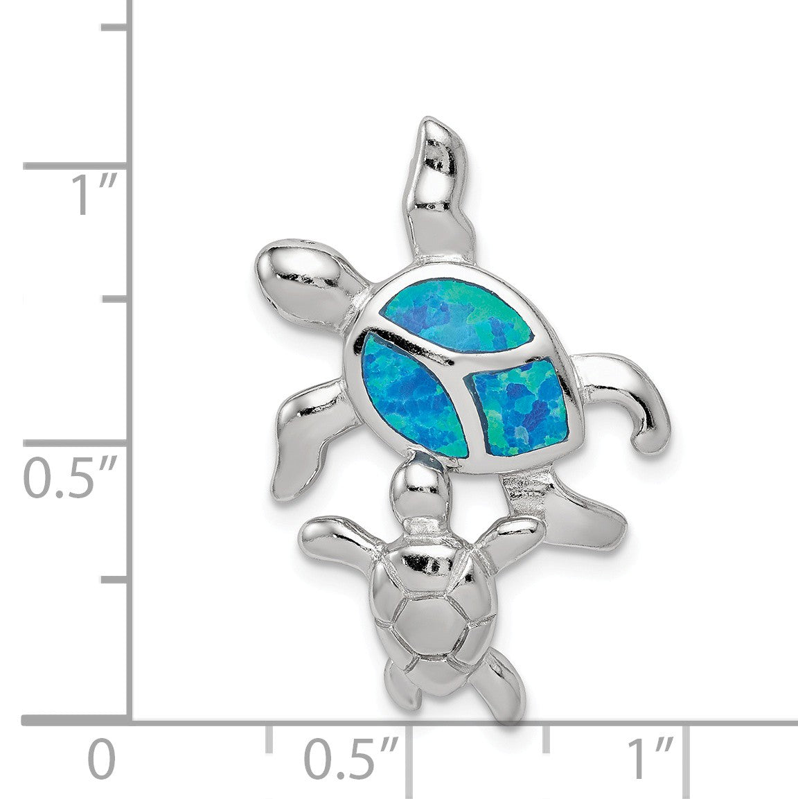 Alternate view of the Sterling Silver and Created Opal Sea Turtles Pendant by The Black Bow Jewelry Co.