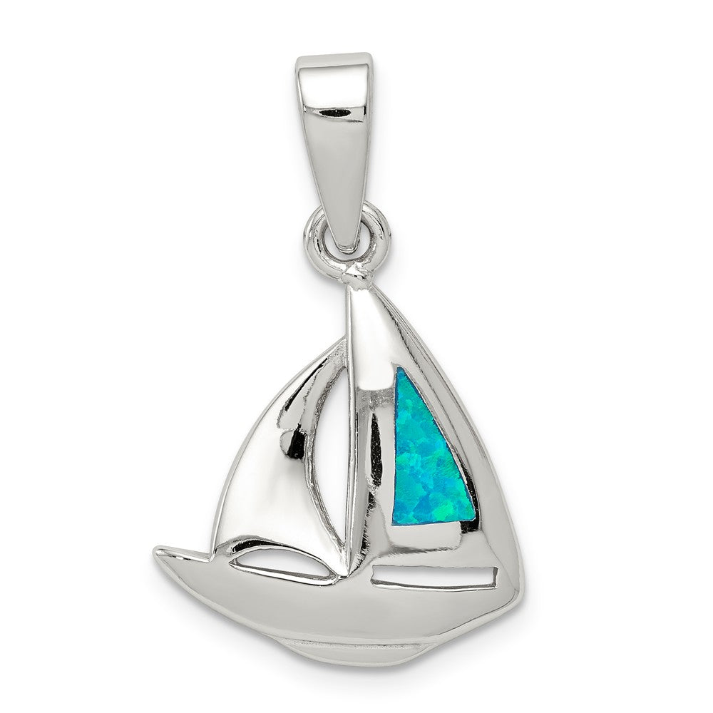 Sterling Silver and Created Opal Sailboat Pendant, Item P10844 by The Black Bow Jewelry Co.