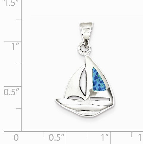 Alternate view of the Sterling Silver and Created Opal Sailboat Pendant by The Black Bow Jewelry Co.
