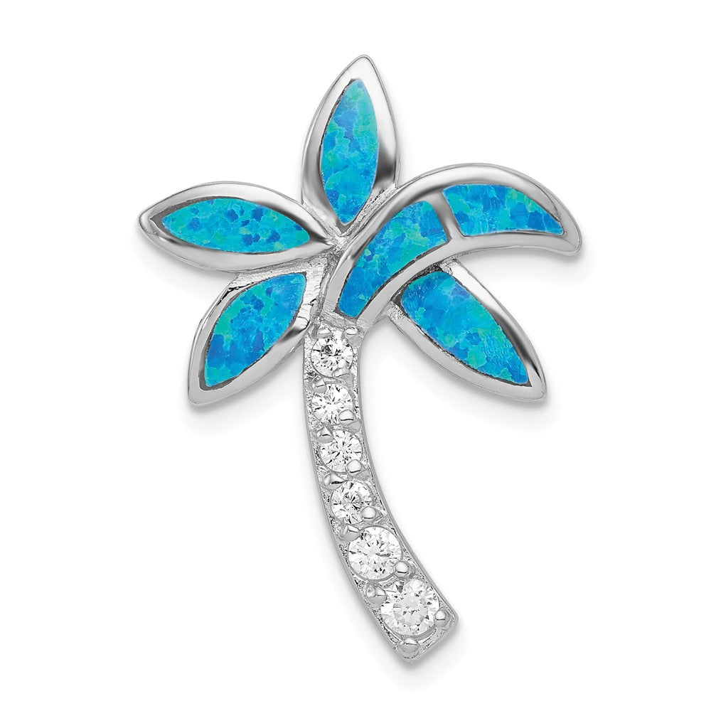 Sterling Silver, Created Opal and Cubic Zirconia Palm Tree Pendant, Item P10845 by The Black Bow Jewelry Co.