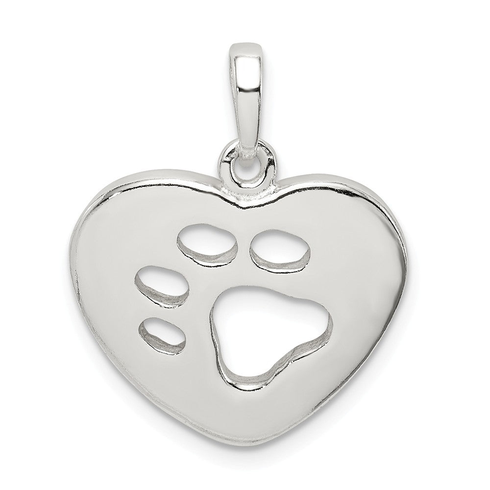 Sterling Silver 19mm Polished Heart and Paw Print Pendant, Item P10847 by The Black Bow Jewelry Co.