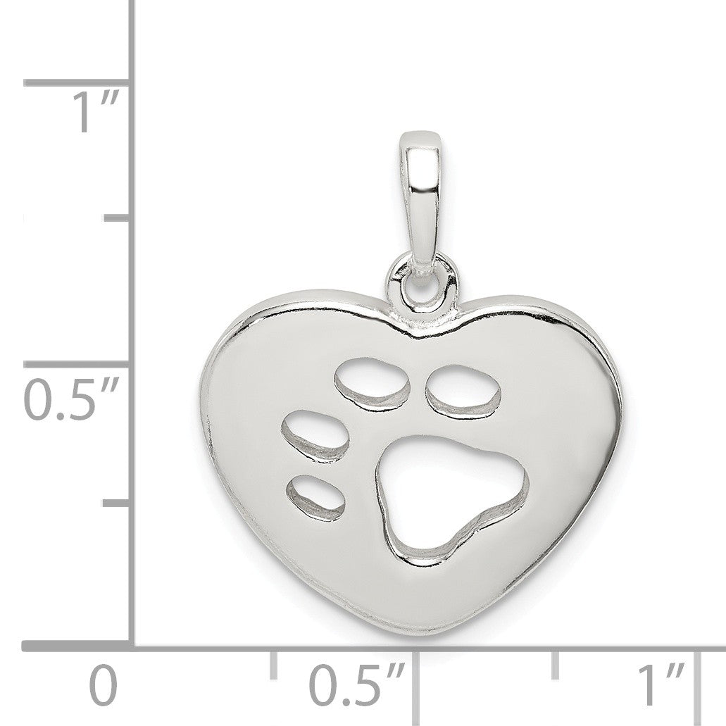 Alternate view of the Sterling Silver 19mm Polished Heart and Paw Print Pendant by The Black Bow Jewelry Co.