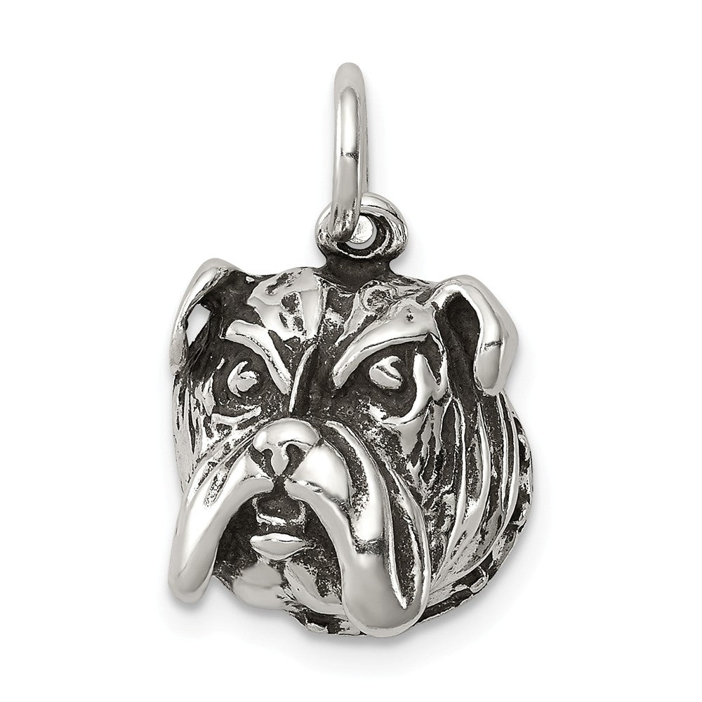 Sterling Silver 12mm Antiqued Bulldog Head Charm or Pendant, Item P10848 by The Black Bow Jewelry Co.