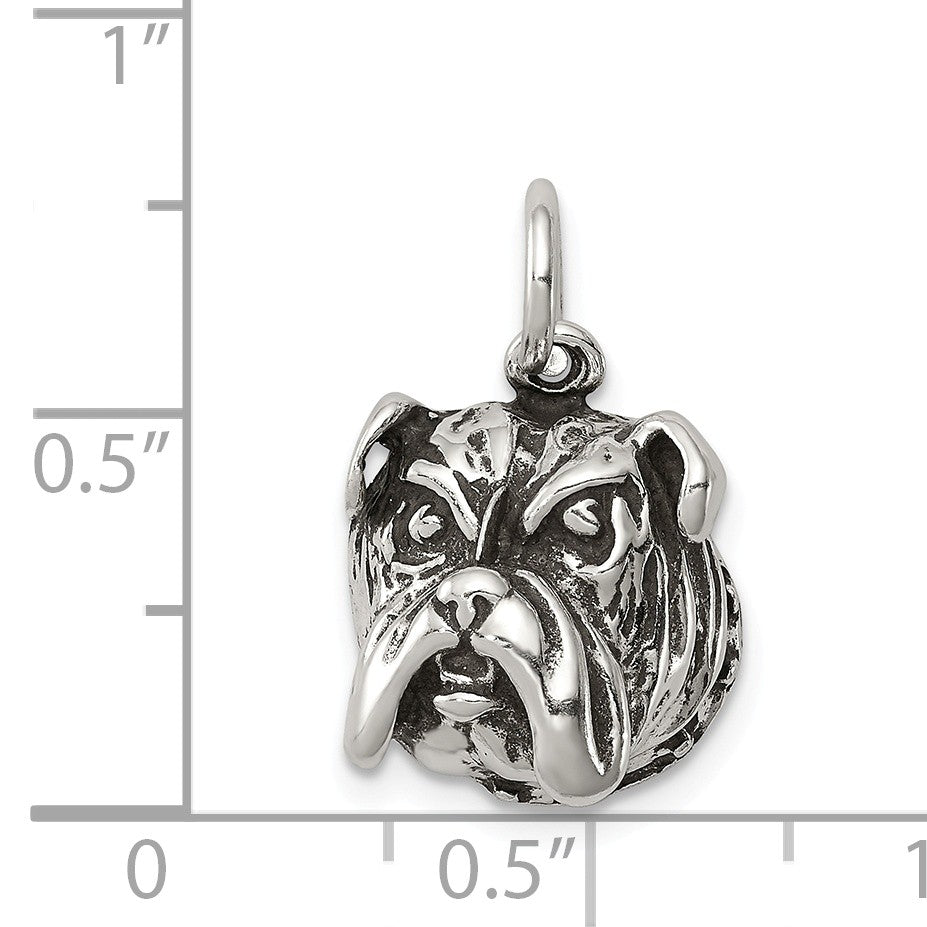 Alternate view of the Sterling Silver 12mm Antiqued Bulldog Head Charm or Pendant by The Black Bow Jewelry Co.