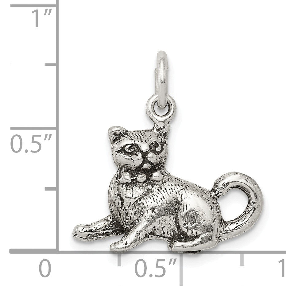 Alternate view of the Sterling Silver 3D Antiqued Cat Charm or Pendant by The Black Bow Jewelry Co.