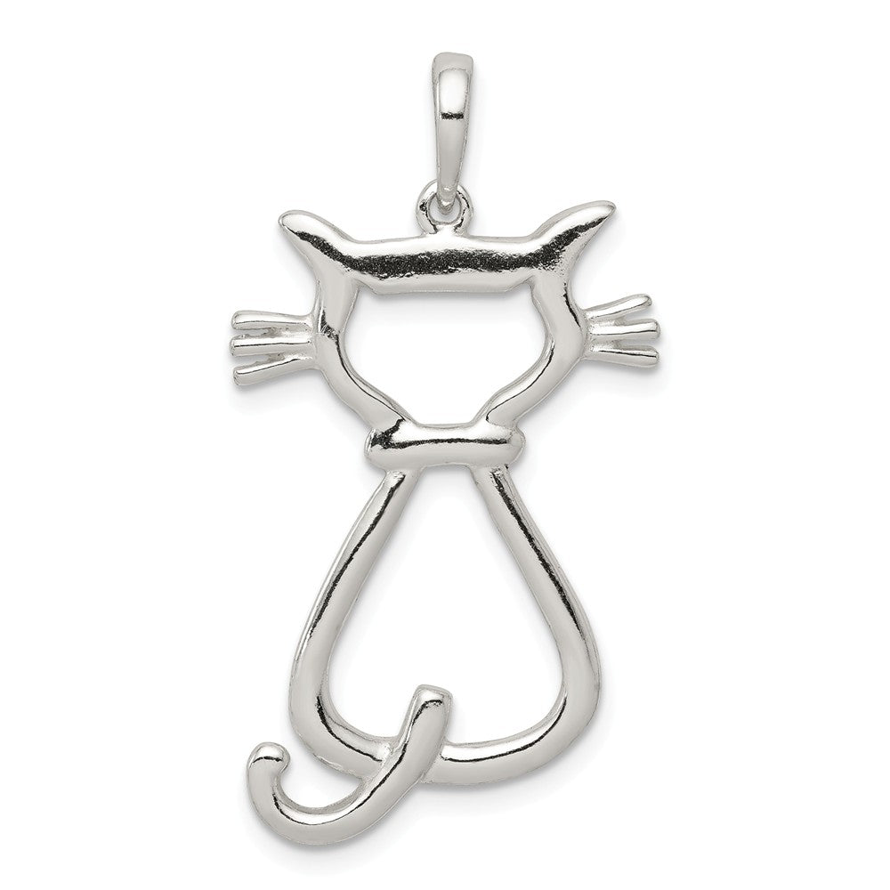 Sterling Silver 25mm Polished Cat Silhouette Pendant, Item P10851 by The Black Bow Jewelry Co.