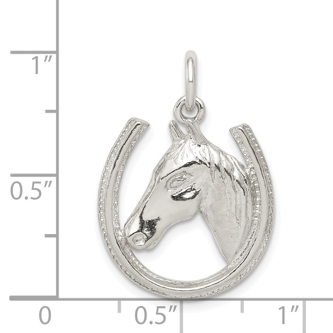 Alternate view of the Sterling Silver Polished Horseshoe and Horse Head Pendant by The Black Bow Jewelry Co.
