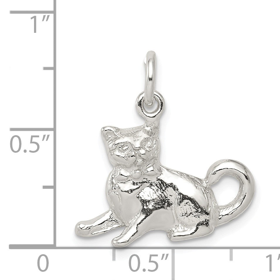 Alternate view of the Sterling Silver 3D Polished Cat Charm or Pendant by The Black Bow Jewelry Co.