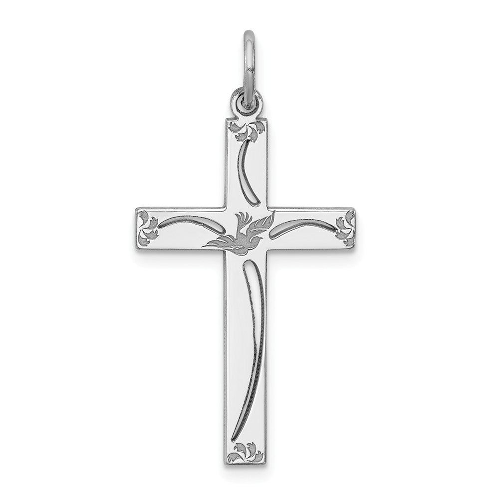 Sterling Silver 25mm Laser Etched Cross Pendant, Item P10858 by The Black Bow Jewelry Co.