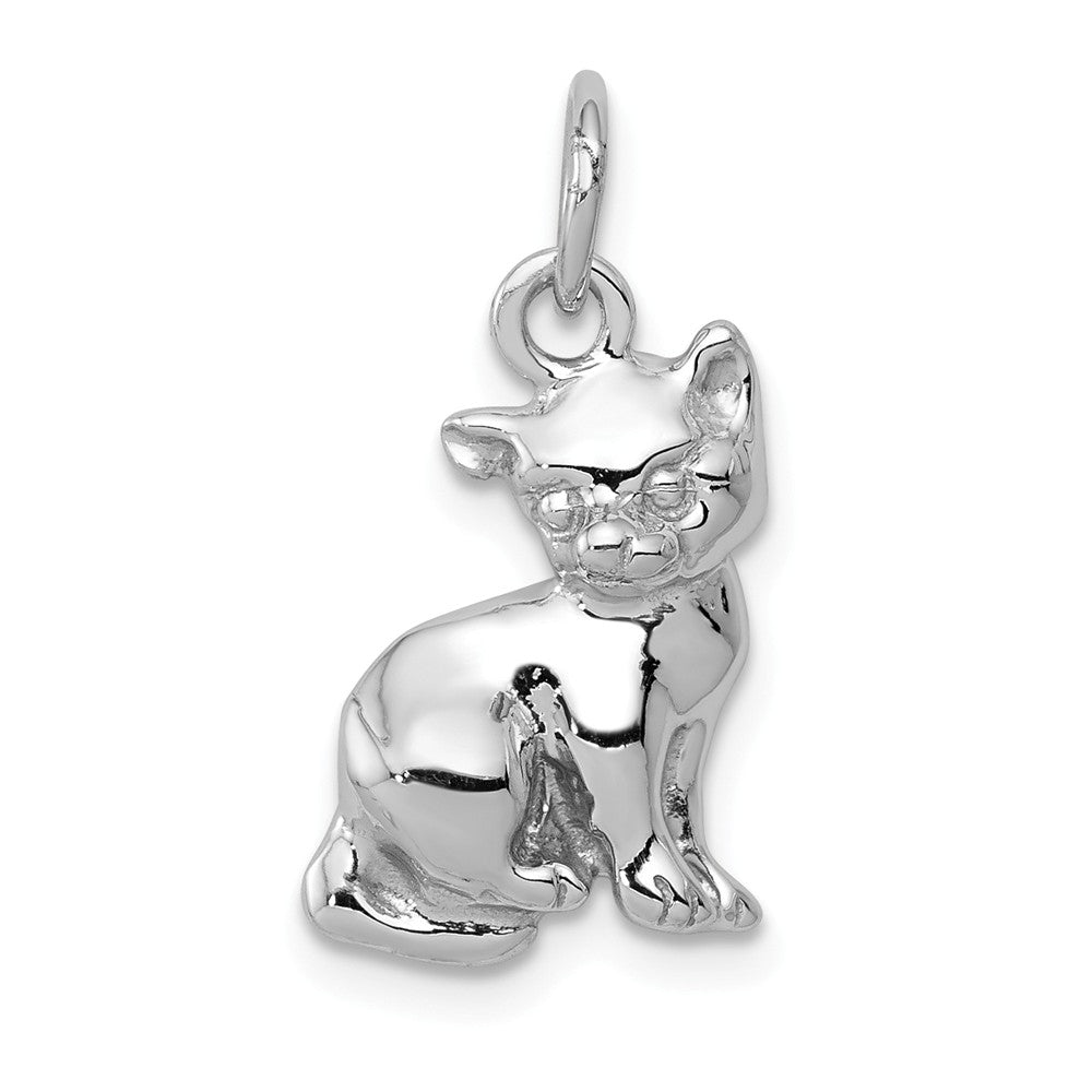 14k White Gold 2D Polished Cat Charm or Pendant, Item P10864 by The Black Bow Jewelry Co.