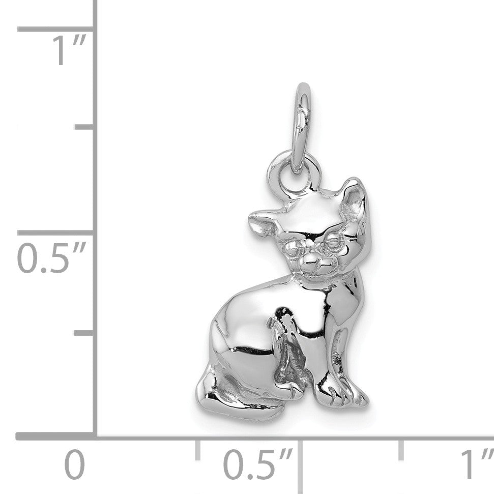 Alternate view of the 14k White Gold 2D Polished Cat Charm or Pendant by The Black Bow Jewelry Co.