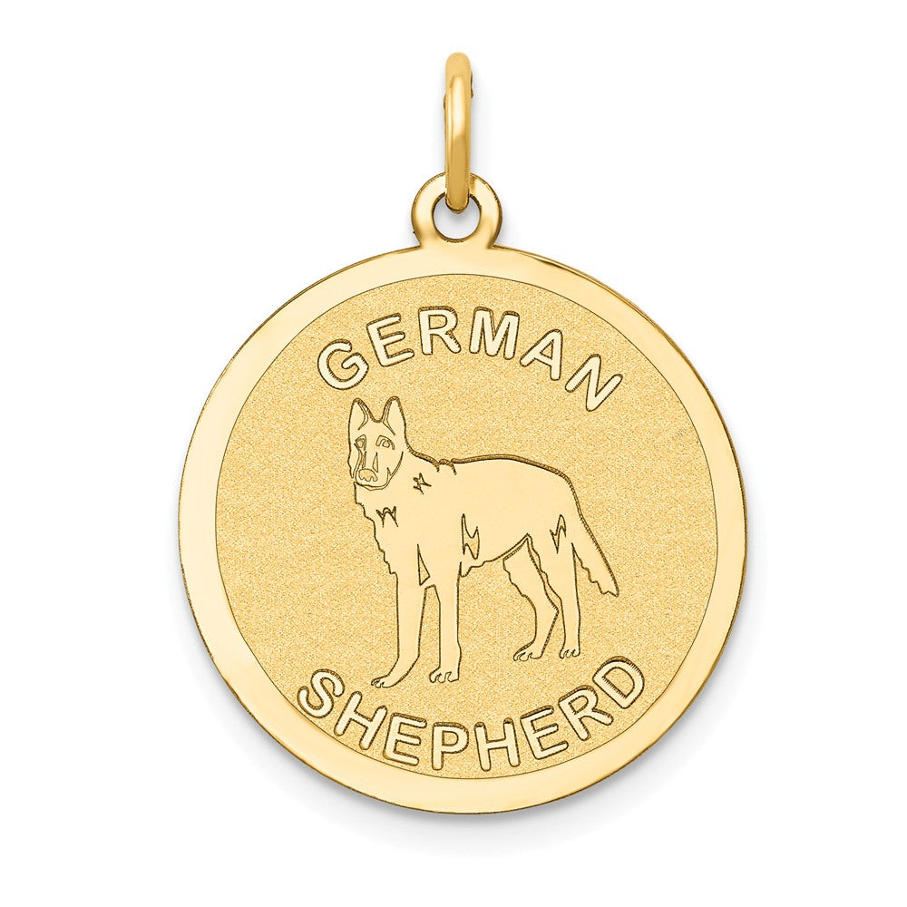 14k Yellow Gold Laser Etched German Shepherd Disc Pendant, 19mm, Item P10868 by The Black Bow Jewelry Co.
