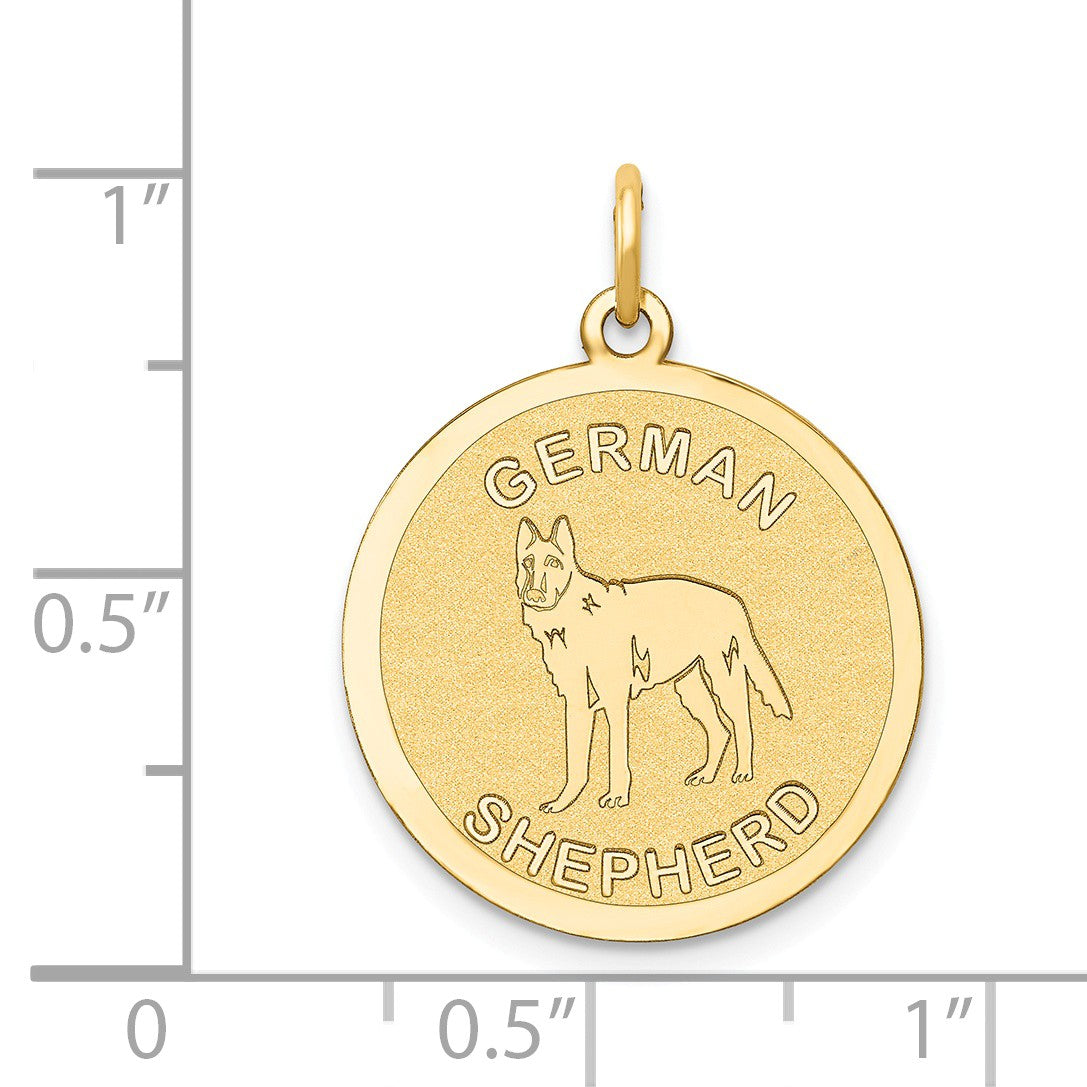 Alternate view of the 14k Yellow Gold Laser Etched German Shepherd Disc Pendant, 19mm by The Black Bow Jewelry Co.