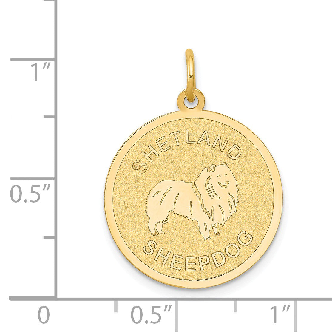 Alternate view of the 14k Yellow Gold Laser Etched Shetland Sheepdog Disc Pendant, 19mm by The Black Bow Jewelry Co.