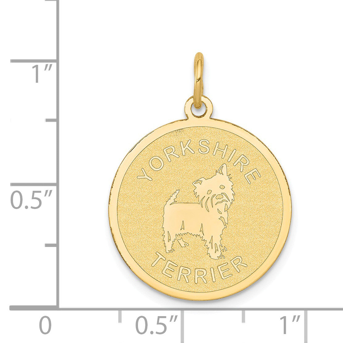 Alternate view of the 14k Yellow Gold Laser Etched Yorkshire Terrier Disc Pendant, 19mm by The Black Bow Jewelry Co.