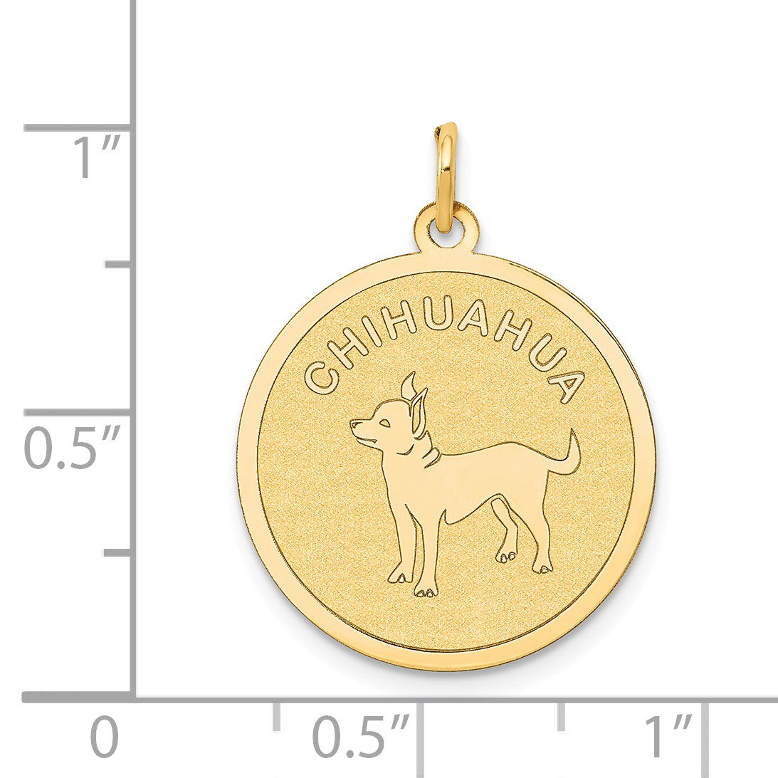 Alternate view of the 14k Yellow Gold Laser Etched Chihuahua Disc Pendant, 19mm by The Black Bow Jewelry Co.