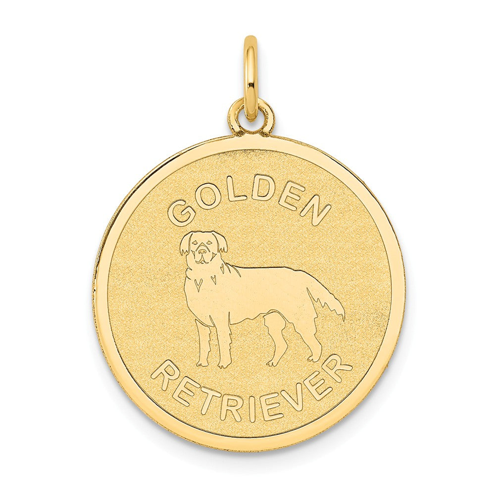 14k Yellow Gold Laser Etched Golden Retriever Disc Pendant, 19mm, Item P10873 by The Black Bow Jewelry Co.