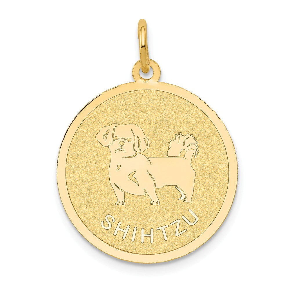 14k Yellow Gold Laser Etched Shih Tzu Disc Pendant, 19mm, Item P10876 by The Black Bow Jewelry Co.