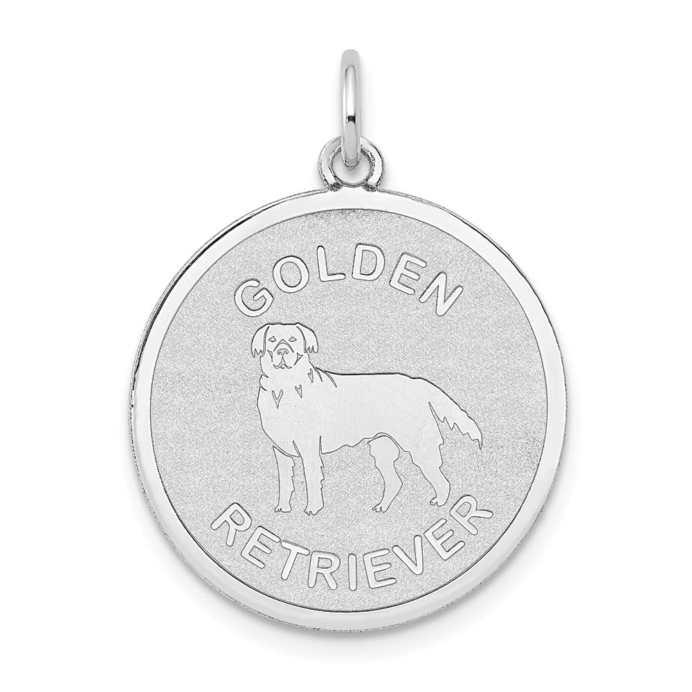 14k White Gold Laser Etched Golden Retriever Disc Pendant, 19mm, Item P10878 by The Black Bow Jewelry Co.