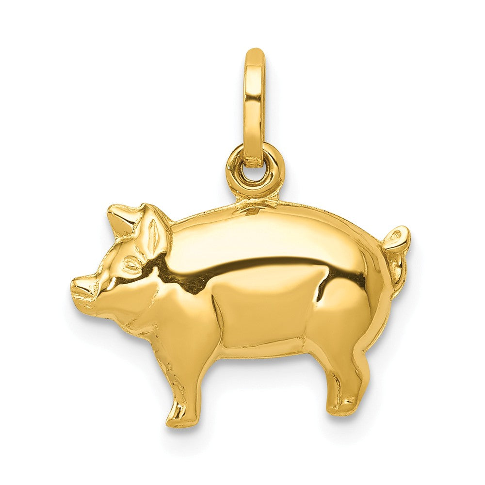 14k Yellow Gold 3D Polished Pig Charm or Pendant, Item P10879 by The Black Bow Jewelry Co.