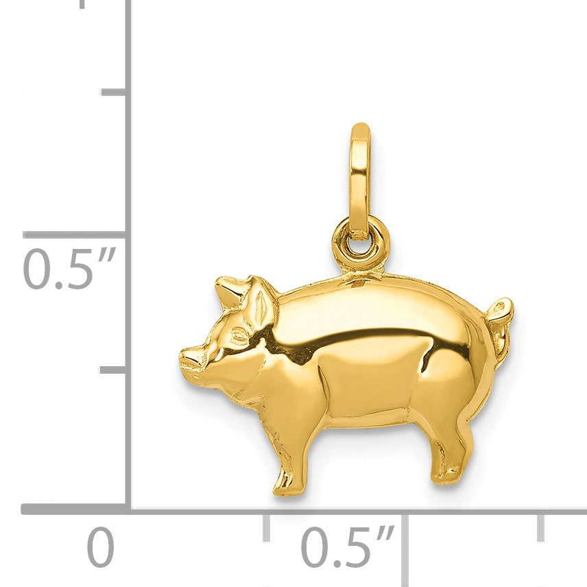 Alternate view of the 14k Yellow Gold 3D Polished Pig Charm or Pendant by The Black Bow Jewelry Co.