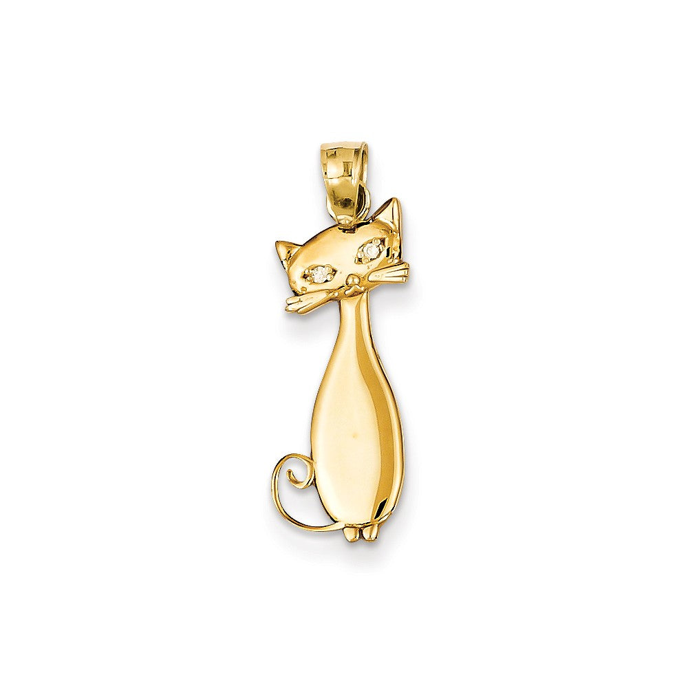 14k Yellow Gold &amp; .01 Ctw (I-J, I2) Diamond Cat Pendant, Item P10884 by The Black Bow Jewelry Co.