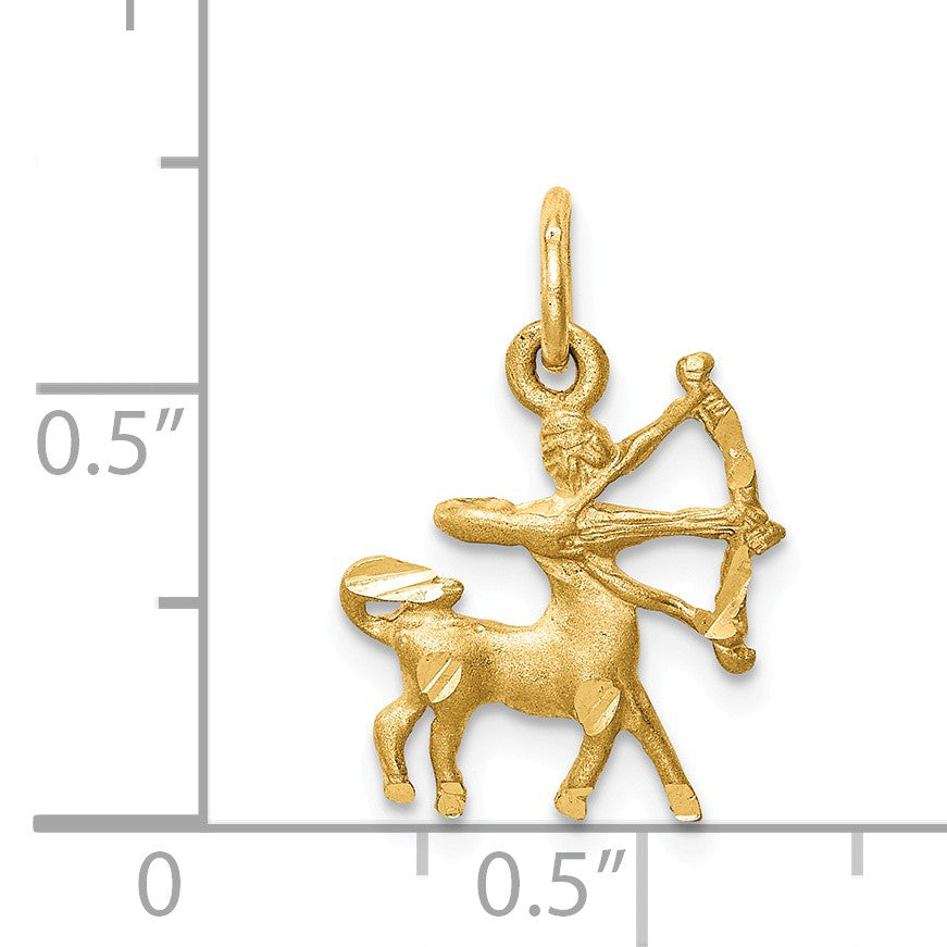 Alternate view of the 14k Yellow Gold Sagittarius the Archer Zodiac Satin &amp; D/C Charm by The Black Bow Jewelry Co.